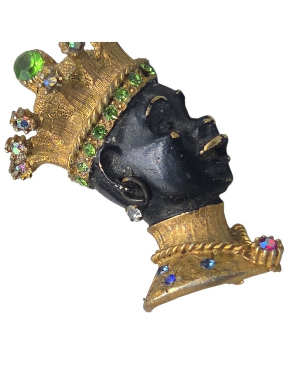 Vintage Blackamoor Jeweled Crown Figural Brooch Rhinestone Couture Estate Piece - Picture 5 of 11
